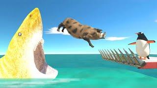 Fall On Penguin Platform Or Yellow Shark Pool - Animal Revolt Battle Simulator