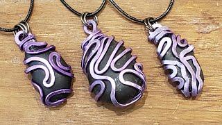 Black Stones / Purple Metal / Dollar Store Stones with Dollar Store Wire - Make Pendants for only $2