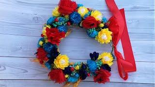 Украинский венок с цветами на проволоке , мк/Ukrainian wreath with flowers on the wire