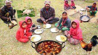 RED COUNTRY Chicken Curry Cooking & Eating With Hot Rice By Santali Tribe Childrens - Winnter Picnic