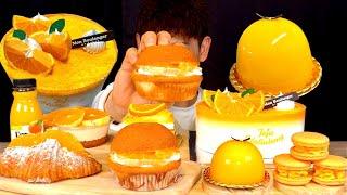 ASMR 오렌지 디저트 파티 오렌지 티라미수 케이크 망고무스 마카롱 먹방~!! Orange Cake Tiramisu Party  Cheese Macaron MuKBang~!