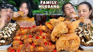 SPICY BUFFALO SHRIMP & BREADED QUARTER LEG CHICKEN with CRISPY KANGKONG MUKBANG FAMILY MUKBANG