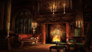The Ancient Library: FIREPLACE AMBIENCE with RAIN, THUNDER and STORM Sounds - 7 Hours
