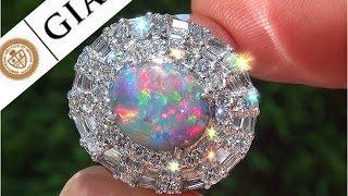 GIA Certified Natural Australian Black Opal Diamond 18k White Gold Estate Ring GEM - A141472