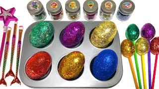 Satisfying Video l How To Make Rainbow Glitter EGGs FROM Glitter Slime AND Ball Cutting ASMR #101