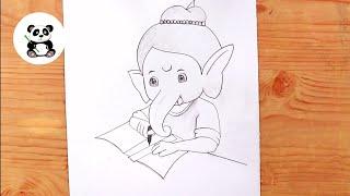 How to draw cute bal ganesha writing  story pencil drawing@TaposhiartsAcademy