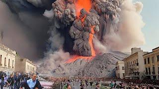 A few minutes ago in Sicily, Italy! Mount Etna erupted violently, people were shocked