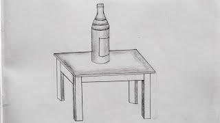 चौकी पर रखी बोतल का चित्र बनाना सीखें आसानी से | How to Draw a Bottle on the Table Easy step by step