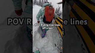 POV snowboarding tree lines off a helicopter drop