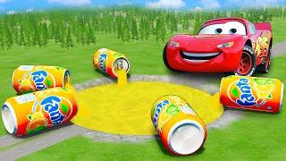 Giant Fanta Pit Vs Huge & Small PIXAR Cars BeamNG Drive Battle!