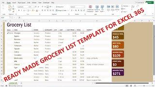 Ready To Use Grocery List Template In Excel 365