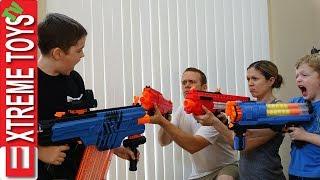 Ultimate Nerf Battle! Part 1. Ethan Attacks Cole, Mom, and Dad with Nerf Blasters!