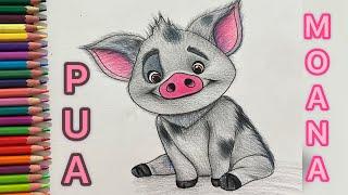 Step-by-Step Drawing of Pua the Pig from Moana with Colored Pencils | drawing tutorial |  #viral