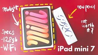 iPad mini 7 (A17pro) 2024 - (starlight) unboxing + Ai features iPadOS18 // Apple Pencil pro