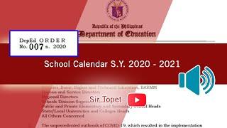 DO 7, 2020: School Calendar 2020   2021 DepEd Order 7 Series of 2020