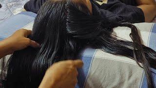 ASMR oil hair  Head Scratching|Long hair oil massage|But frog  sounds|Aggressive sound|