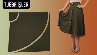 No Zip No Elasticated Band (Very Easy Button Front Circular Skirt Cutting and Sewing) | Tuğba İşler