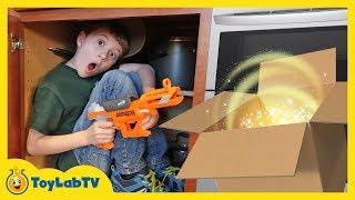 Giant Surprise Dinosaur Mystery Box! Fun Kids Nerf Toys Battle & ToyLabTV Game with Dinosaurs
