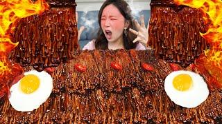 [Mukbang ASMR] Buldak  Spicy Jjajang Enoki Mushroom Black bean sauce Recipe Eatingshow SSoyoung