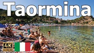 Taormina, Sicily - Walking Tour in 4K - Beach, Pedestrian Street, Architecture, and Atmosphere