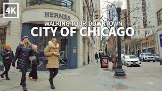 [4K] CHICAGO - Walking Tour Downtown, Rush Street, Grand Avenue & Wells Street, Illinois, Travel