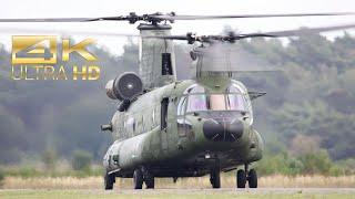 (4K) Boeing CH-47D Chinook Royal Netherlands Air Force RNLAF Takeoff at Sanicole Air Show EBLE