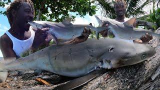 MAN VS DEADLY BLACK TIP REEF SHARK  THIS IS WHAT WE DOBWHEN THE GET TOO CLOSE