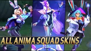 ALL 11 NEW ANIMA SQUAD SKINS GAMEPLAY & NEW PVE GAMEMODE SWARM - League of Legends