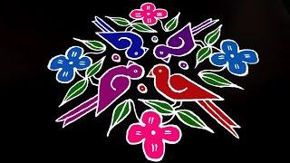 Birds kolam | Easy birds rangoli | 16-2-2 dots kolam | pulli kolam | simple kolam | birds muggulu