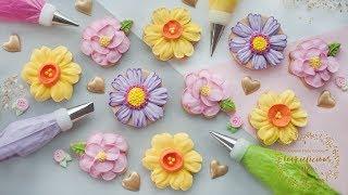 HOW TO PIPE ROYAL ICING TO MAKE 3 BEAUTIFUL FLOWER COOKIES ~ Camellia, Daffodil & Cosmos Flowers