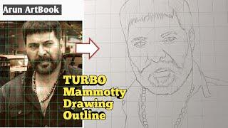 TURBO Movie Mammotty Drawing Easy / Outline Drawing Easy Method Malayalam / Arun ArtBook