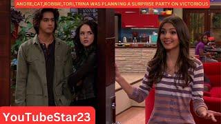 Andre,Cat,Robbie,Tori,Trina was planning a surprise party on Victorious