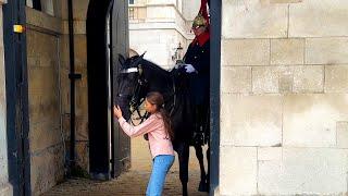 Kind Girl Helps Very FRIGHTENED Kings Guard Horse Calm Down..