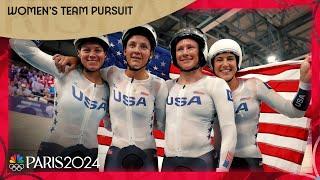 USA holds off New Zealand for EPIC first gold medal in women's team pursuit | Paris Olympics