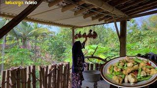 tumis udang tahu buncis saus tiram, tempe goreng, makan bersama keluarga masakan desa