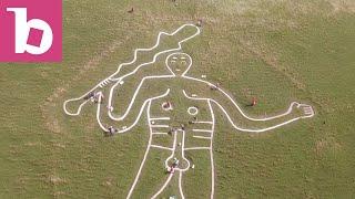 Drone Footage of Cerne Giant During Re-Chalking Project, Cerne Giant, Cerne Abbas, Dorset