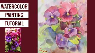 WATERCOLOR Painting TUTORIAL - How to Paint FLOWERS: PANSIES