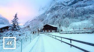 Snowy Switzerland ️️ Winter Walk: Stechelberg to Lauterbrunnen Binaural Sounds