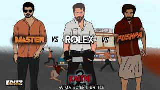 MASTER vs ROLEX vs PUSHPA epic battle | Surya vs Thalapathy Vijay vs Allu Arjun | 2D Animated part-2