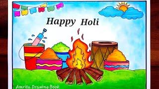 Holi Drawing | Holi Drawing Easy | Holi Festival Drawing | Happy Holi Poster | Holi Festival Drawing