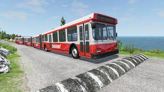 Long Bus, City Bus, School Bus vs Massive Speed Bumps - BeamNG.Drive