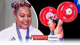 Team GB's Emily Campbell reacts to winning weightlifting bronze medal at Paris Olympics