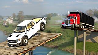 Cars vs Broken Bridge Challenge in BeamNG Drive!