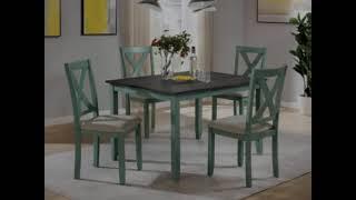 CM3476GR-T-5PK 5 pc Gracie oaks anya distressed teal and gray finish wood country dining table set