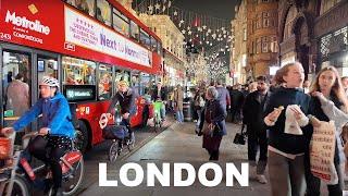 [4K] London Night Walk | Window Shopping and Sights: OXFORD STREET, REGENT STREET After Sunset"