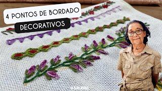4 PONTOS DE BORDADO DECORATIVOS COM GALHOS E FLORES - ENEDINA BARBOSA #bordadolivre