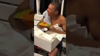 Mbappe gets a gift from his teammates.. 