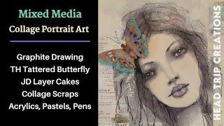 Portrait Art | Tattered Butterfly Collage, Mixed Media, Gouache Layer Cakes