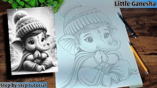 How to draw Bal Ganesha Drawing - Pencil drawing | Vinayaka drawing , Outline tutorial | Part-1