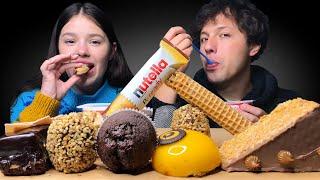 ASMR Nutella B-Ready, Chocolate Cake, Caramel Cake, Mango Cake Eating Sounds Mukbang